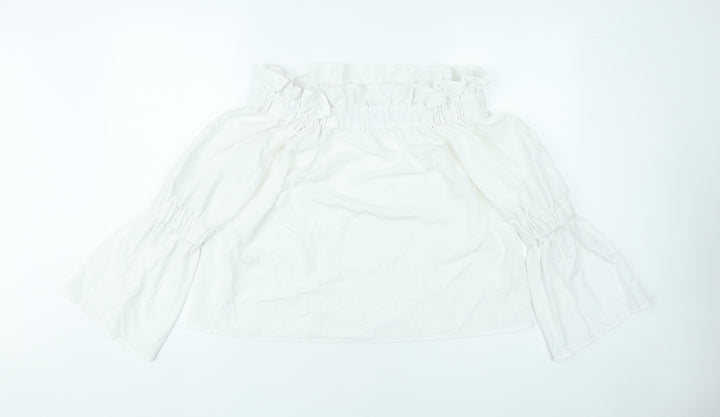 Boohoo Women’s White Off Shoulder Bell Sleeve Blouse UK 12