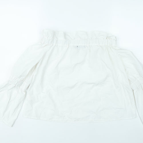 Boohoo Women’s White Off Shoulder Bell Sleeve Blouse UK 12