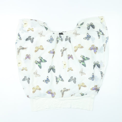 Izabel London Womens White Butterfly Print Sleeveless Tunic Blouse Size 14