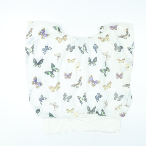 Izabel London Womens White Butterfly Print Sleeveless Tunic Blouse Size 14
