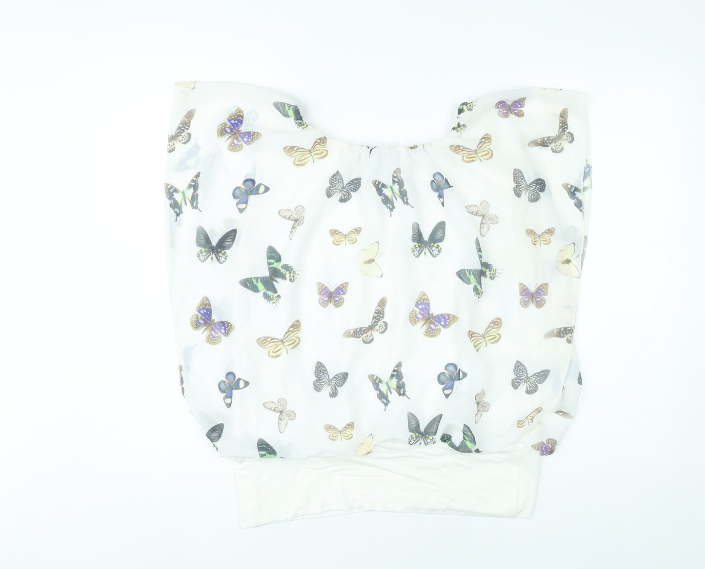 Izabel London Womens White Butterfly Print Sleeveless Tunic Blouse Size 14