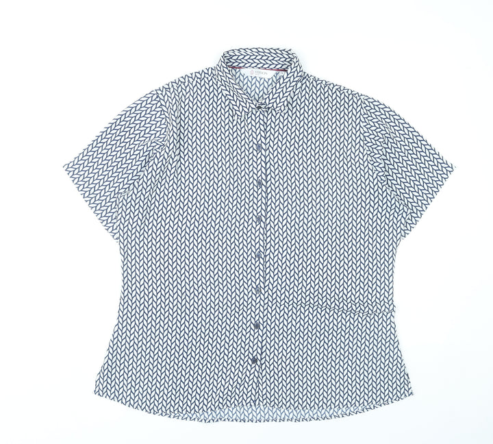 Disley Edition Womens Blue Geometric Button-Up Shirt Size 14