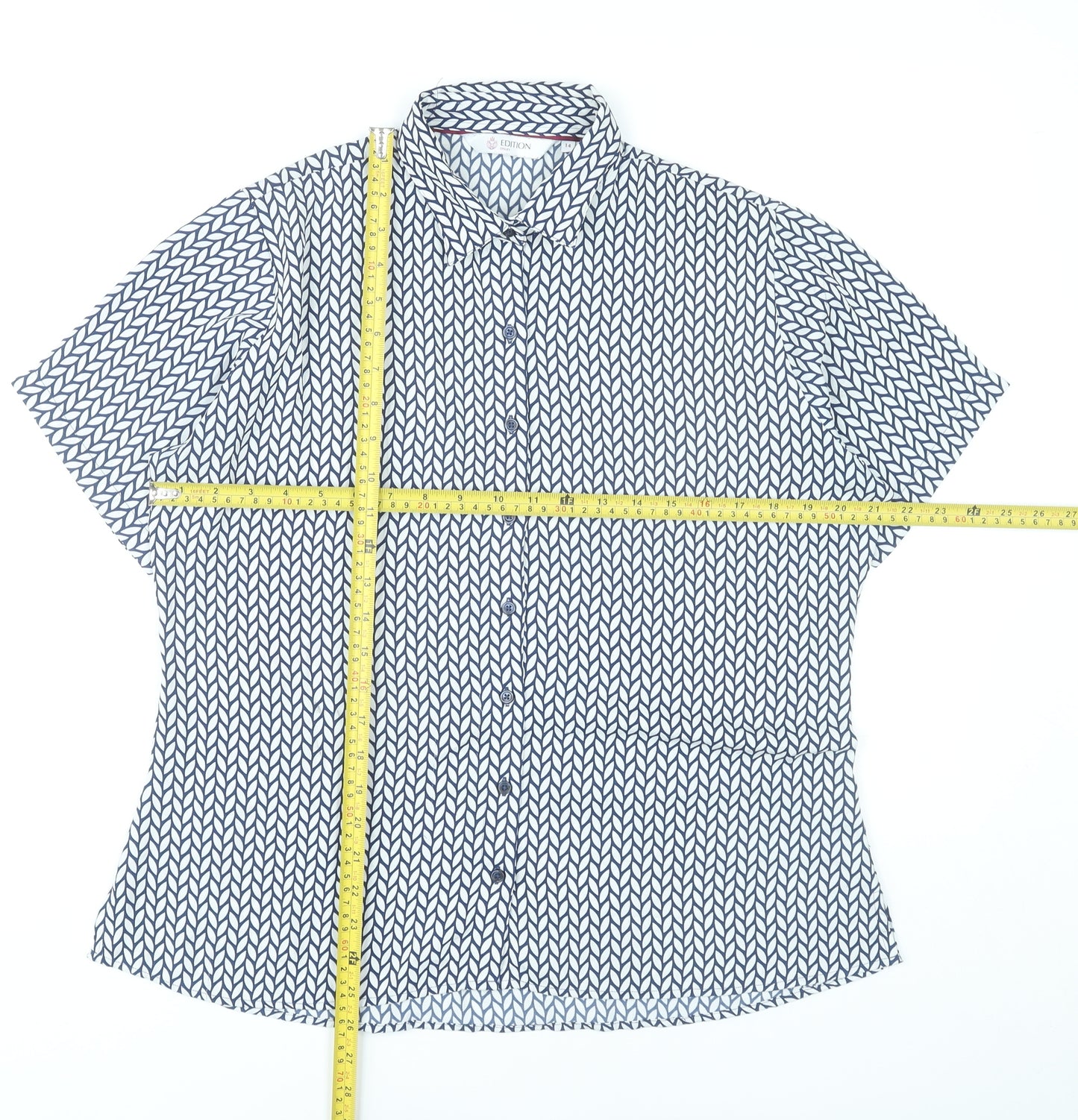 Disley Edition Womens Blue Geometric Button-Up Shirt Size 14