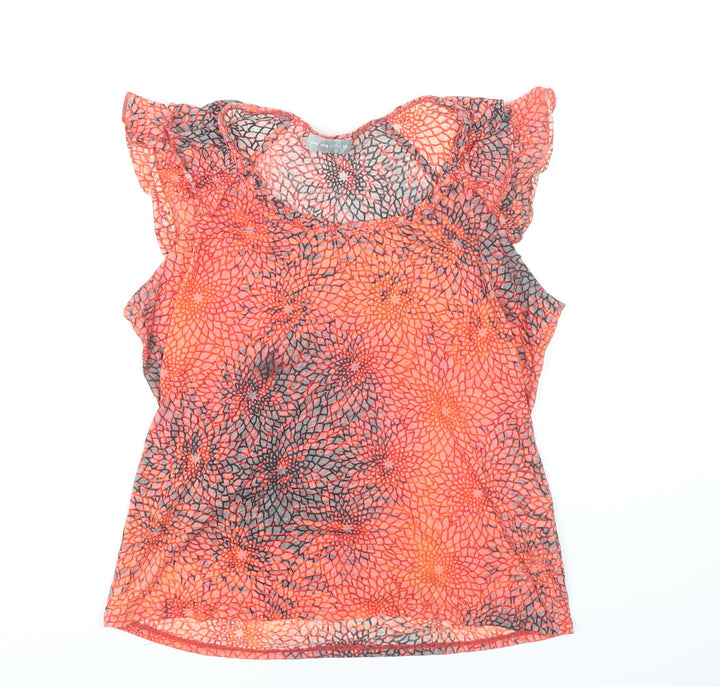 Marks and Spencer Women Orange Floral Blouse Size 16 Tunic Sleeveless