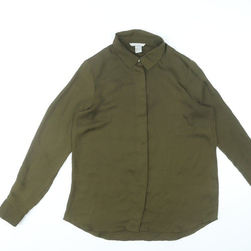 H&M Womens Green Button-Up Shirt Size 8 Long Sleeve Polyester