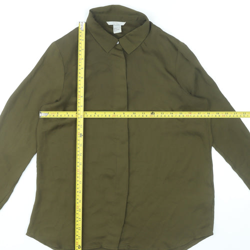 H&M Womens Green Button-Up Shirt Size 8 Long Sleeve Polyester