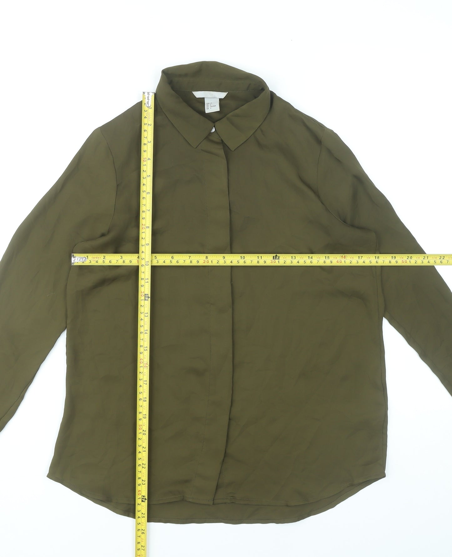 H&M Womens Green Button-Up Shirt Size 8 Long Sleeve Polyester