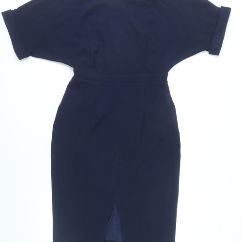 ASOS Women Blue Size 10 Sheath V-Neck Short Sleeve Dress