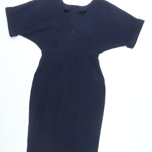 ASOS Women Blue Size 10 Sheath V-Neck Short Sleeve Dress
