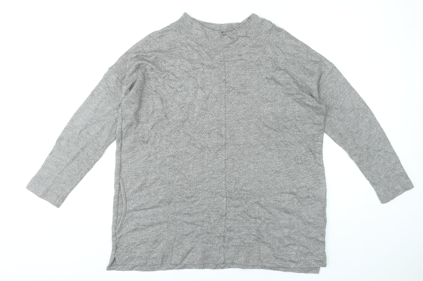 Masai Women’s Grey Herringbone Tunic Blouse Size S Long Sleeve