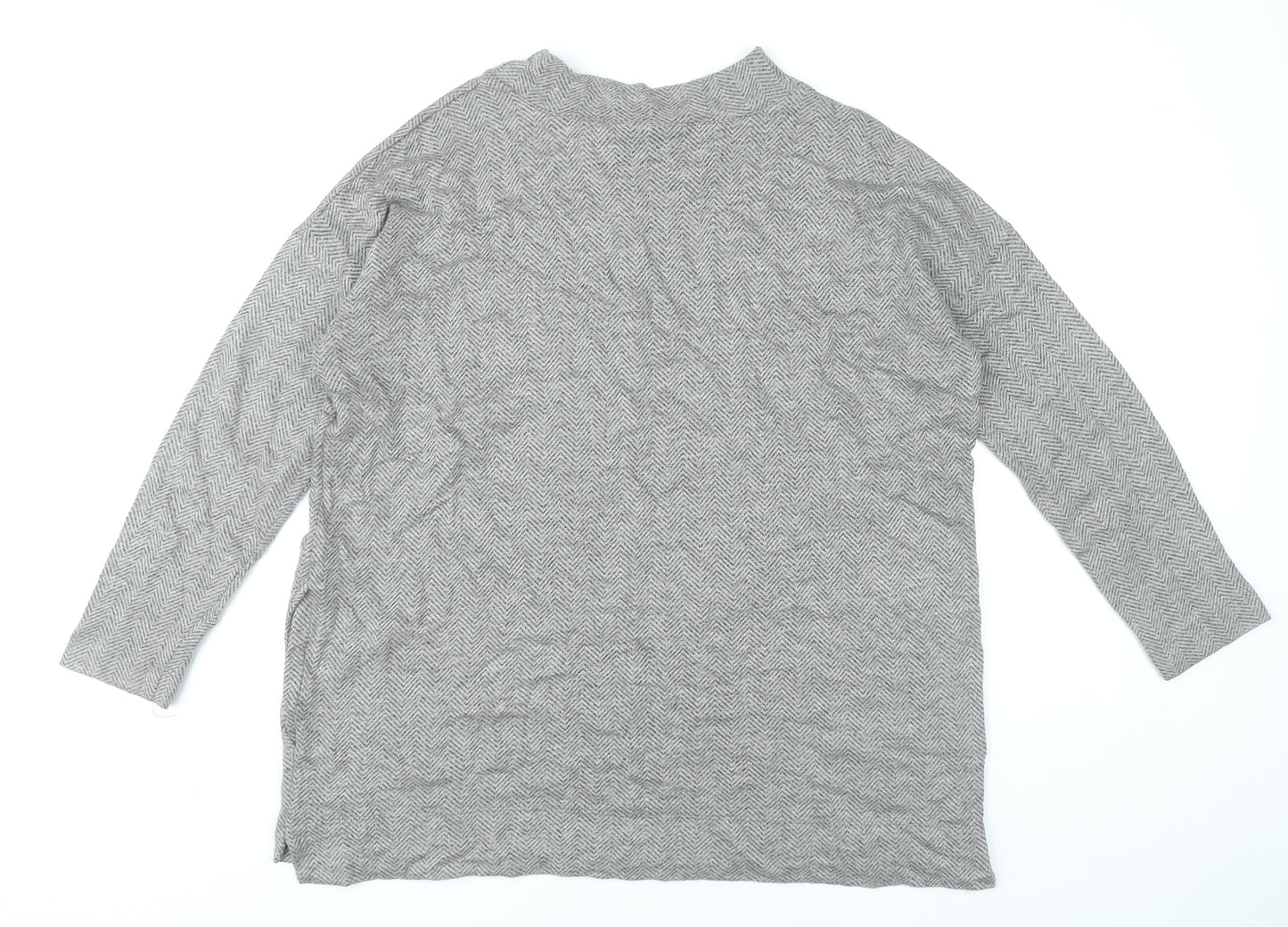 Masai Women’s Grey Herringbone Tunic Blouse Size S Long Sleeve
