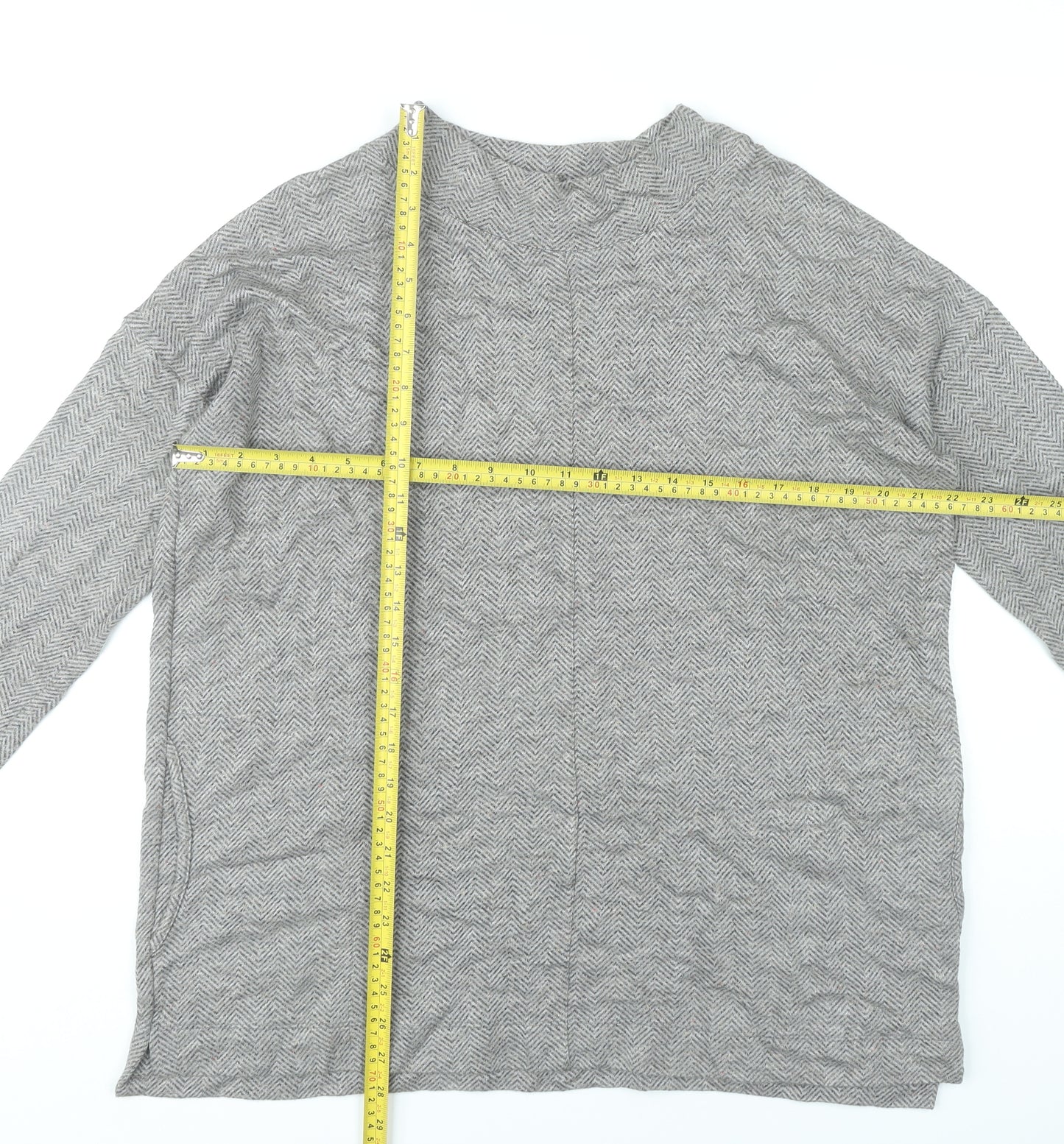 Masai Women’s Grey Herringbone Tunic Blouse Size S Long Sleeve
