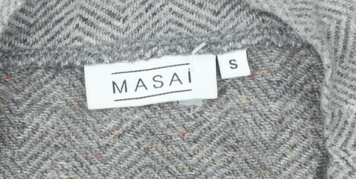 Masai Women’s Grey Herringbone Tunic Blouse Size S Long Sleeve