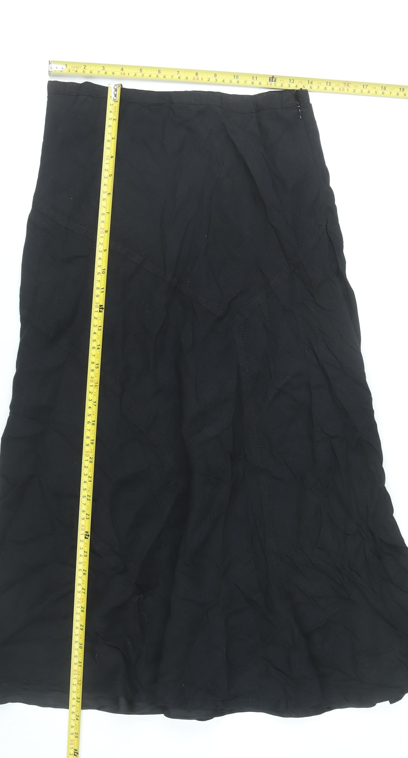 Pomodoro Women’s Black Linen Blend A-Line Midi Skirt Size 14