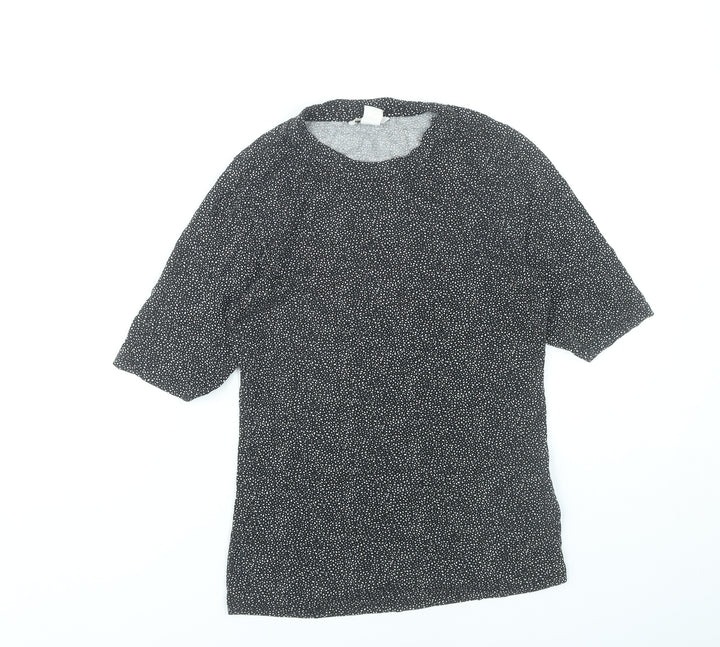H&M Women Black Polka Dot Short Sleeve Blouse Size S
