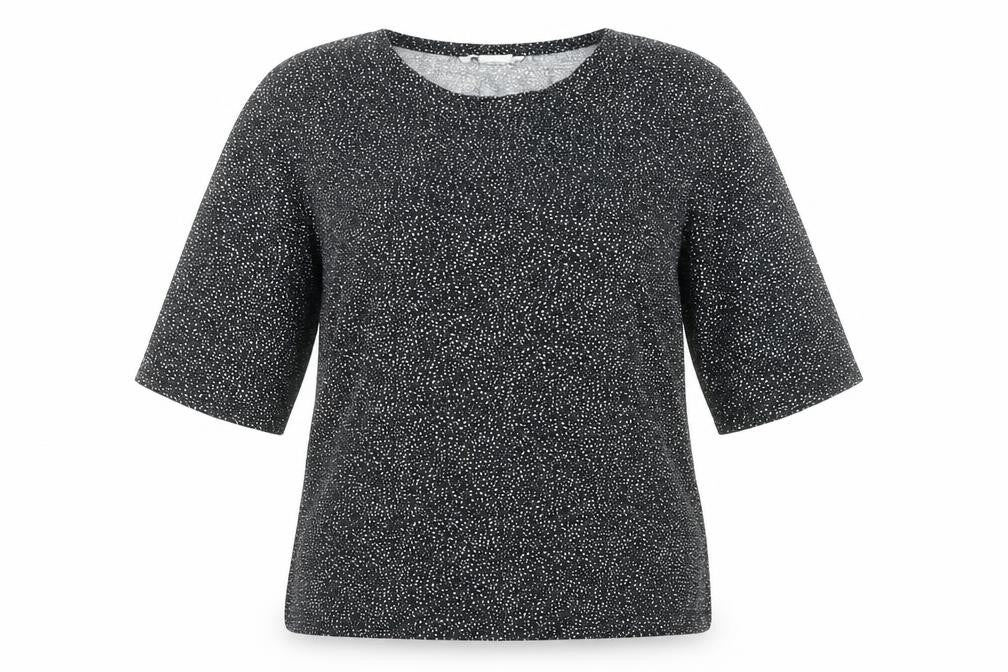 Front view of H&M Women Black Polka Dot Short Sleeve Blouse, size S