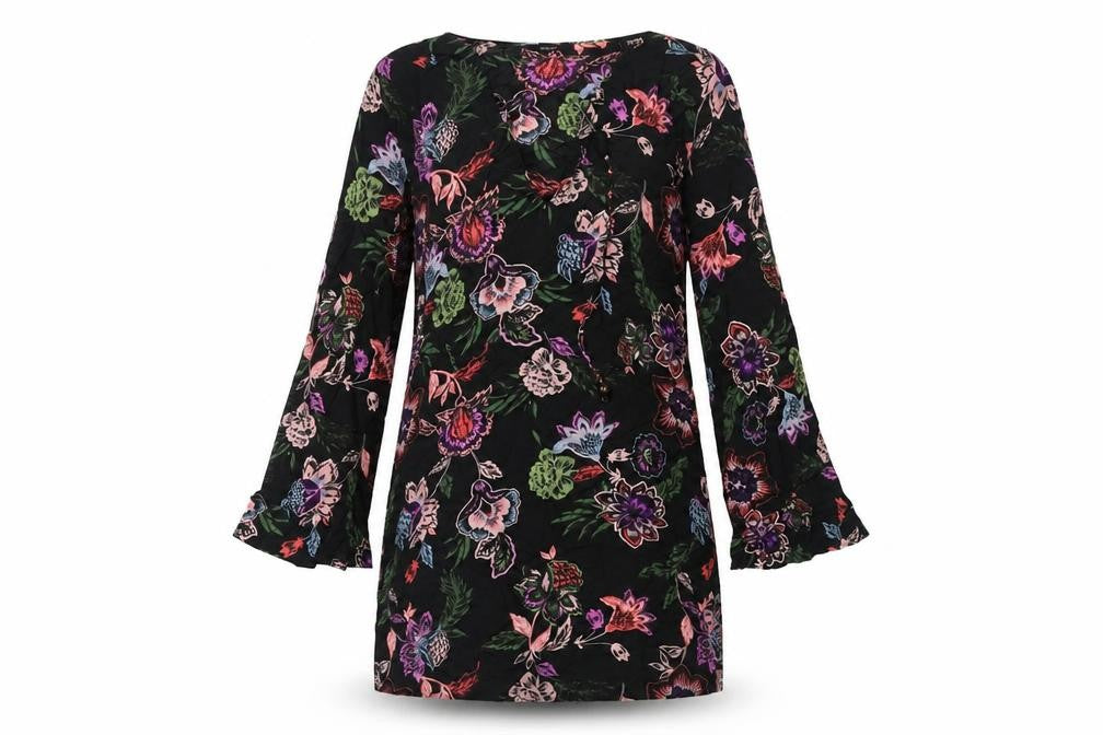 Front view of Next women’s multicoloured floral cotton shift dress, size UK 8