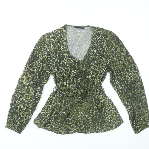 Marks and Spencer Women’s Green Animal Print Wrap Blouse Size 6