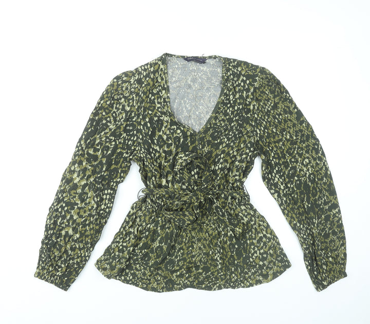 Marks and Spencer Women’s Green Animal Print Wrap Blouse Size 6