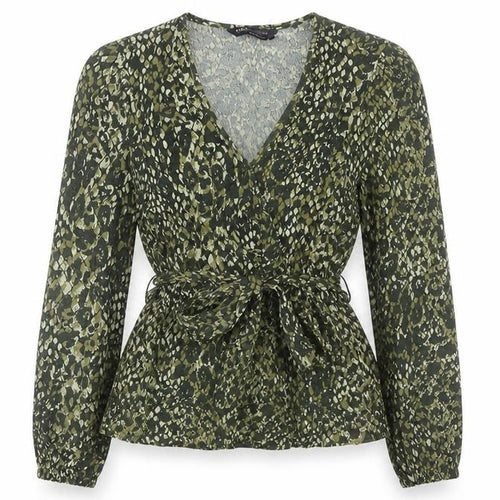 Marks and Spencer Women’s Green Animal Print Wrap Blouse Size 6