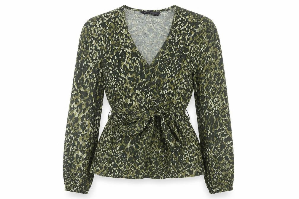Marks and Spencer Women’s Green Animal Print Wrap Blouse Size 6