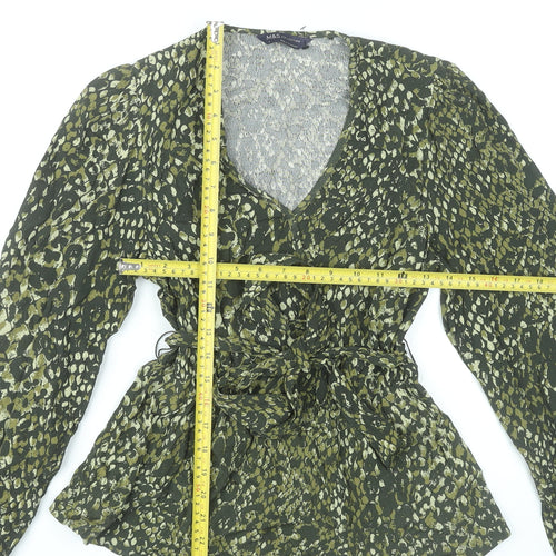 Marks and Spencer Women’s Green Animal Print Wrap Blouse Size 6