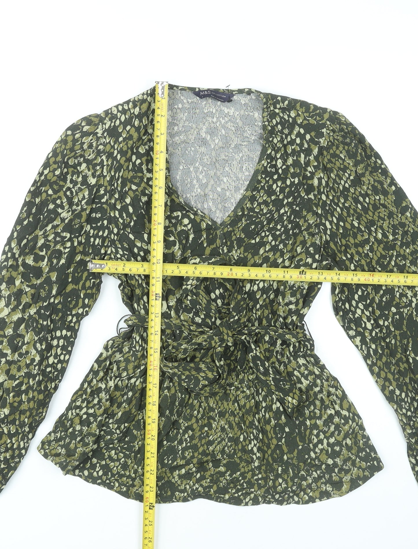 Marks and Spencer Women’s Green Animal Print Wrap Blouse Size 6