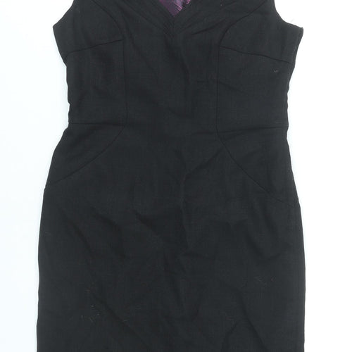 Next Womens Black Sheath Dress Size 10 V-Neck Sleeveless Workwear