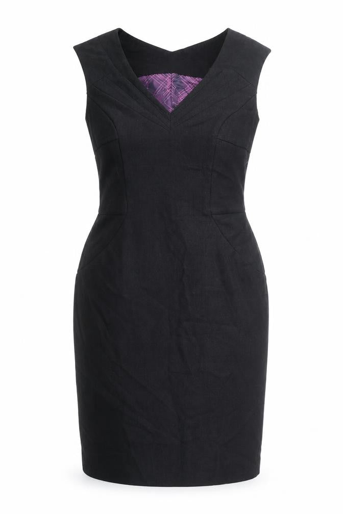 Next Womens Black Sheath Dress Size 10 V-Neck Sleeveless Workwear