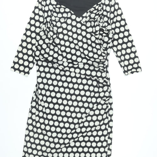 Savoir Women Black Polka Dot Bodycon Dress Size 16 3/4 Sleeve Knee Length
