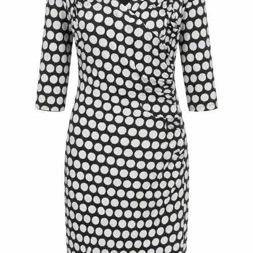 Savoir Women Black Polka Dot Bodycon Dress Size 16 3/4 Sleeve Knee Length