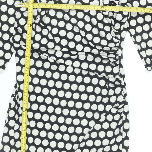 Savoir Women Black Polka Dot Bodycon Dress Size 16 3/4 Sleeve Knee Length
