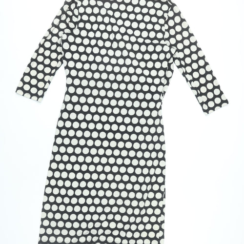 Savoir Women Black Polka Dot Bodycon Dress Size 16 3/4 Sleeve Knee Length