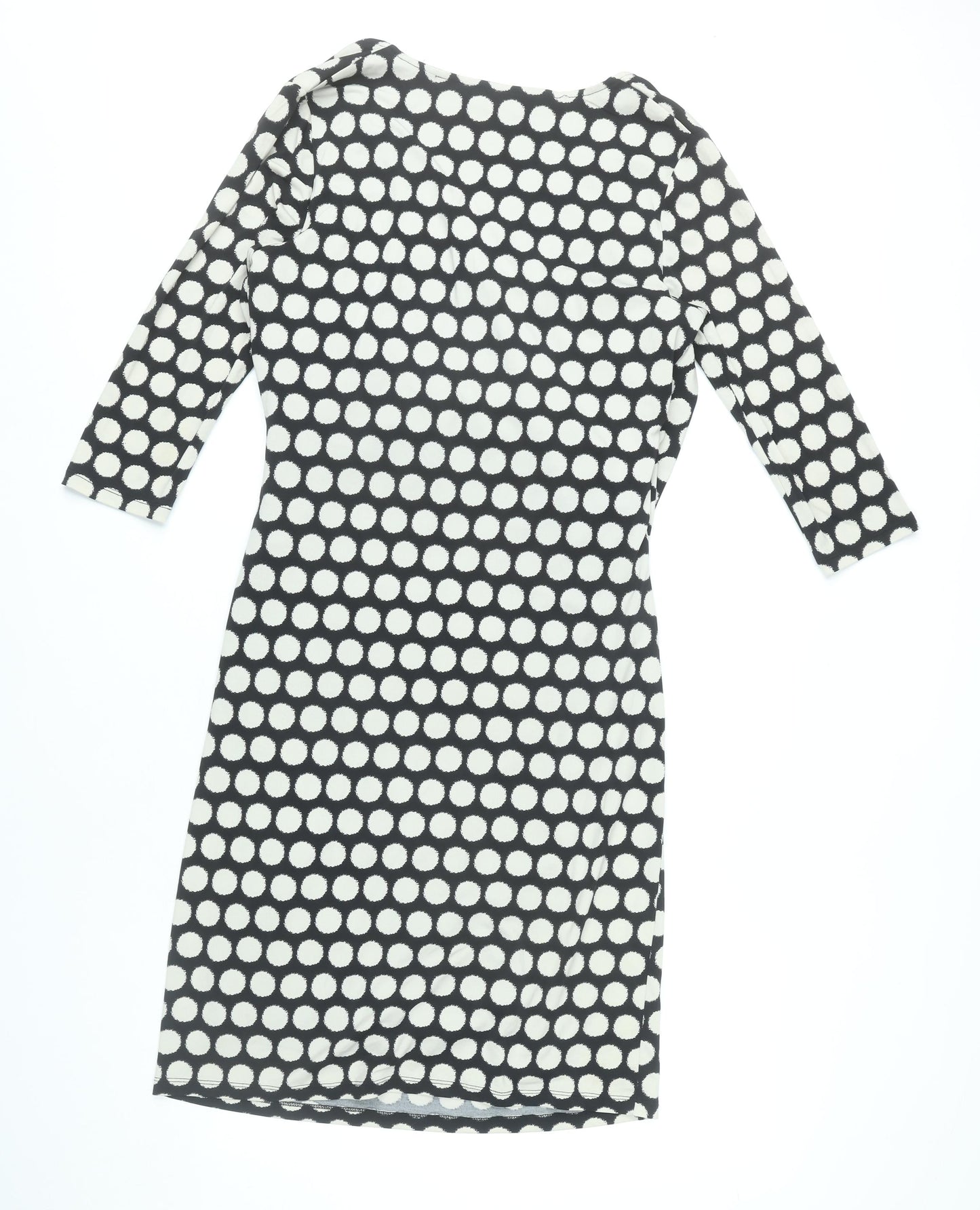 Savoir Women Black Polka Dot Bodycon Dress Size 16 3/4 Sleeve Knee Length