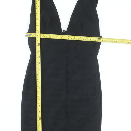 Miss Selfridge Women Black Bodycon Dress Size 10 Sleeveless V-Neck Cocktail