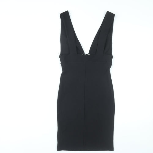 Miss Selfridge Women Black Bodycon Dress Size 10 Sleeveless V-Neck Cocktail