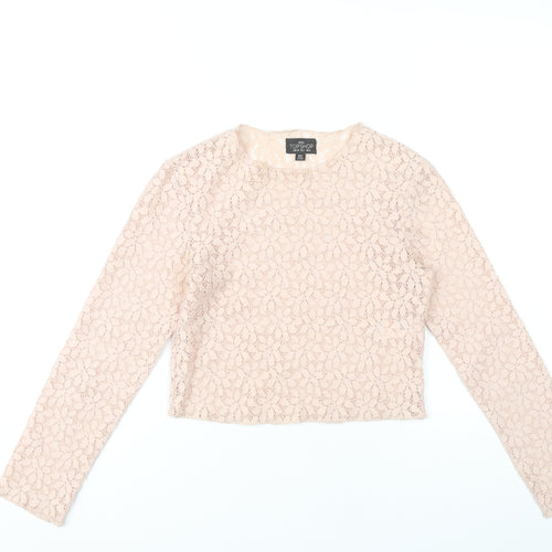 Topshop Women’s Beige Lace Petite Cropped Blouse UK 6