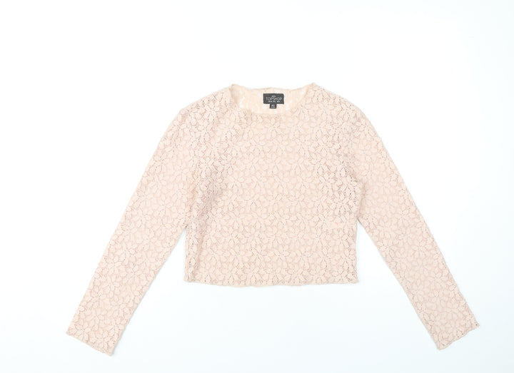 Topshop Women’s Beige Lace Petite Cropped Blouse UK 6