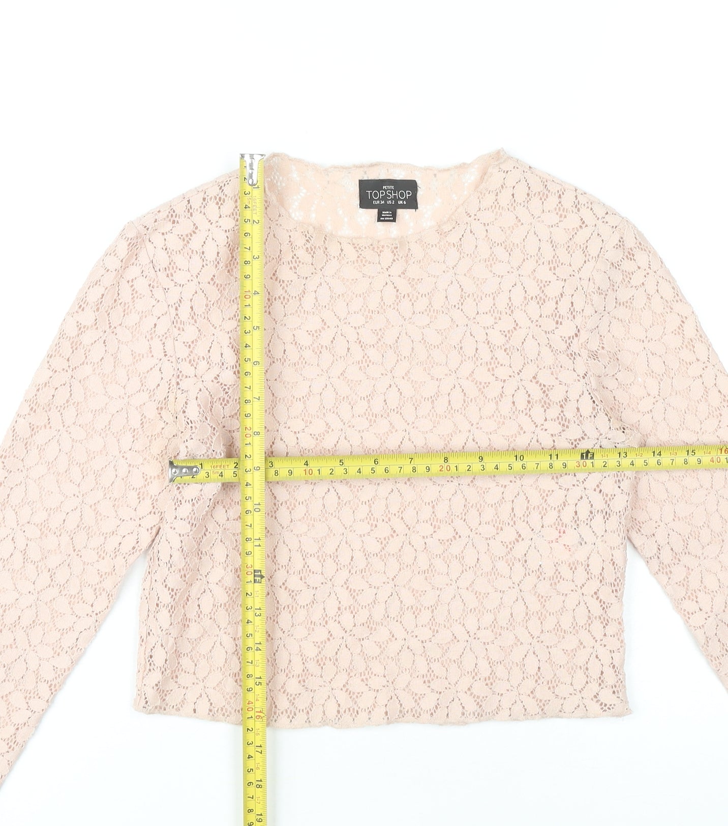 Topshop Women’s Beige Lace Petite Cropped Blouse UK 6