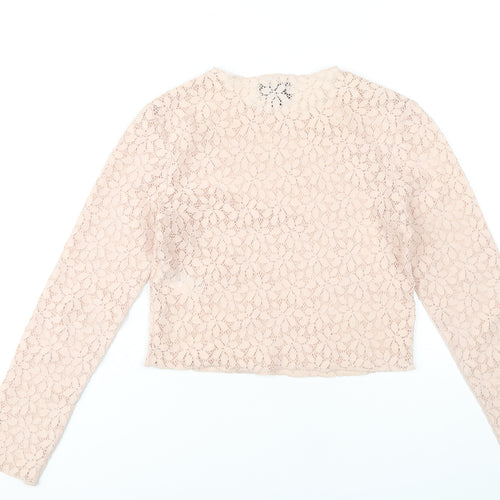 Topshop Women’s Beige Lace Petite Cropped Blouse UK 6
