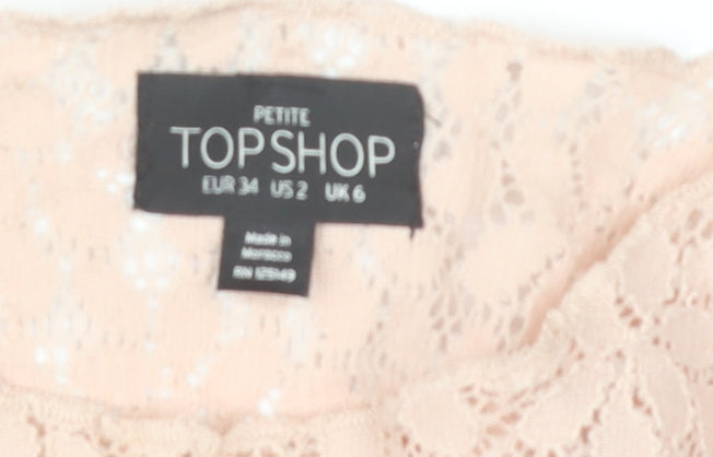 Topshop Women’s Beige Lace Petite Cropped Blouse UK 6