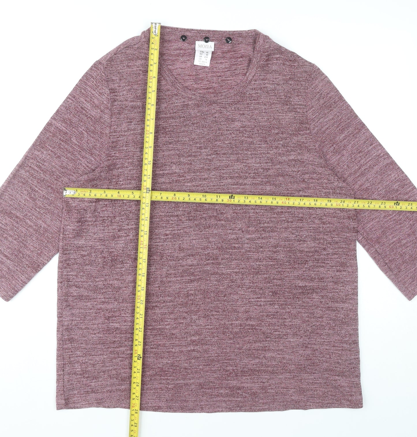 Mona Womens Purple Size 14 Basic Jersey 3/4 Sleeve Top