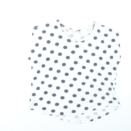Mango Women White Polka Dot Sleeveless Cotton T-Shirt Size L