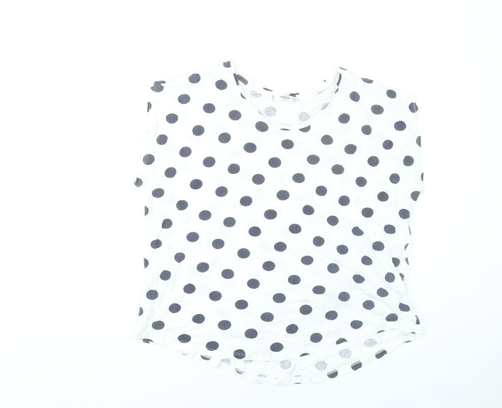 Mango Women White Polka Dot Sleeveless Cotton T-Shirt Size L