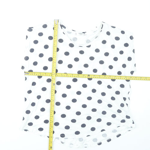 Mango Women White Polka Dot Sleeveless Cotton T-Shirt Size L