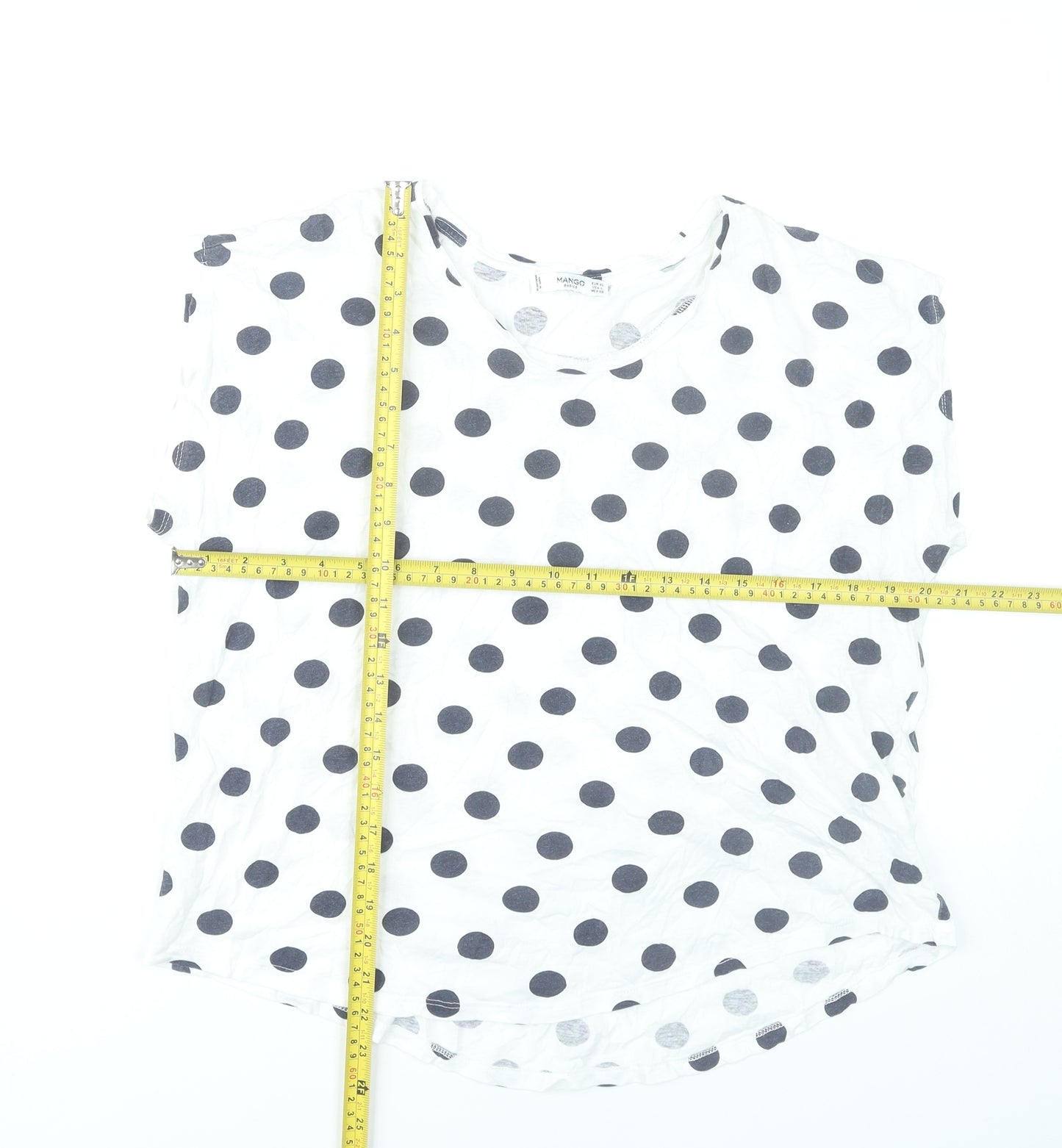 Mango Women White Polka Dot Sleeveless Cotton T-Shirt Size L