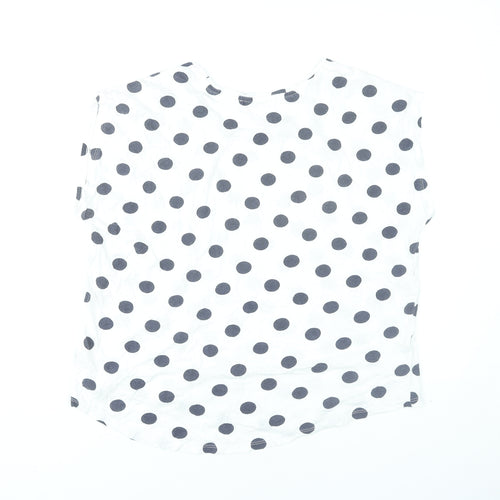 Mango Women White Polka Dot Sleeveless Cotton T-Shirt Size L