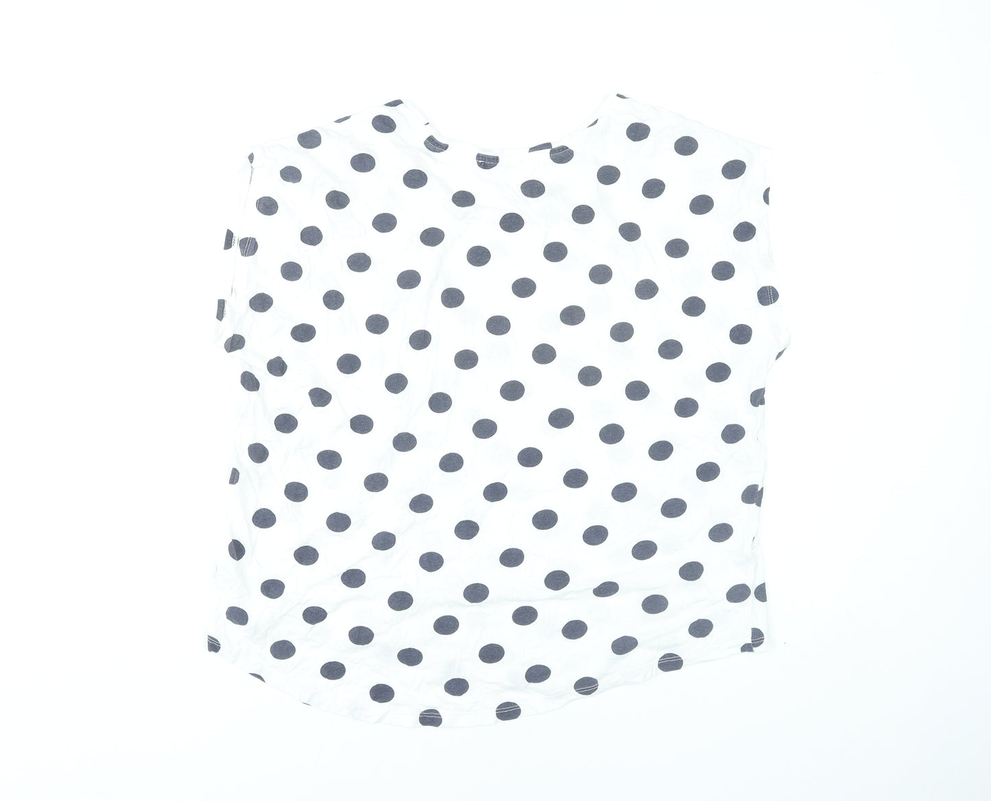 Mango Women White Polka Dot Sleeveless Cotton T-Shirt Size L