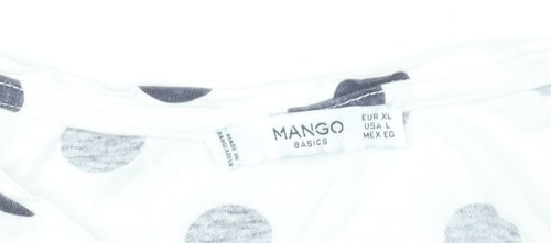 Mango Women White Polka Dot Sleeveless Cotton T-Shirt Size L