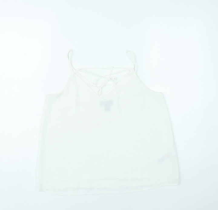 New Look Women White Size 10 Camisole Spaghetti Strap Tank Top